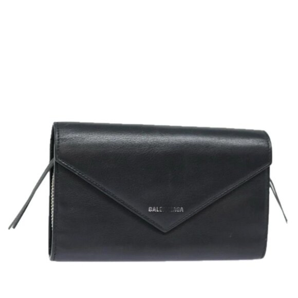 BALENCIAGA Paper Manny Long Wallet Leather Black Silver - Picture 1 of 15
